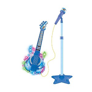Guitarra com microfone e pedestal azul DMToys