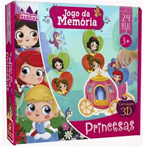 Jogo Memória Princesas Madeira 24Pçs Brincadeira De Criança