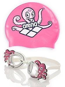 Kit Touca + Óculos de Natação Polvo Rosa Octopus Arena