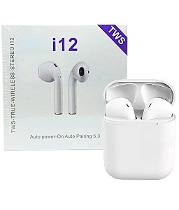 Fone de Ouvido i12 TWS Bluetooth Sem Fio V5.3 Estéreo Com Case Branco
