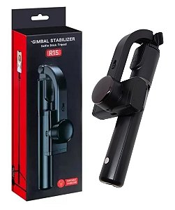Estabilizador de Celular Gimbal R15 com Bluetooth Pau de Selfie Tripé Preto