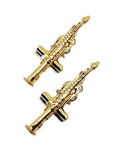 Prendedor de Hinário/ Partitura Luxo Sax Soprano com Flash de Ouro (Par)