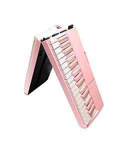 Teclado Musical Piano Eletrônico com 61 Teclas Sensitivas Bluetooth USB Dobrável 889-B Rosa