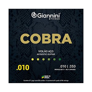 Encordoamento para Violão Aço 6 cordas Giannini Cobra Bronze 85/15 GEEFLE (.010 – .050)