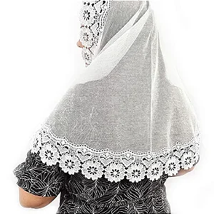Véu CCB Congregação Cristã Renda Guipir Floral com Corações Adulto
