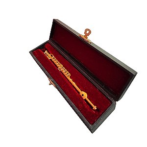 Mini Flauta Transversal Instrumento Musical Miniatura Dourada com Case