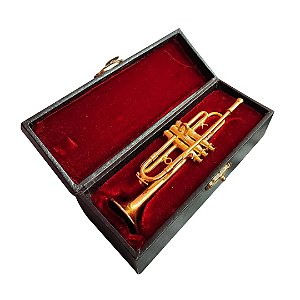 Mini Trompete Instrumento Musical Miniatura Dourado com Case