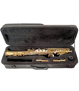 Sax Soprano Usado Sib marca Ômega com boquilha Barkley Scott