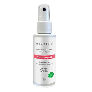 Desodorante Spray Rosa Mosqueta, Cristal Líquido, Sem Álcool e Alumínio - Herbia 120ml