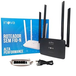 Roteador Wi-Fi 300 Mbps 4 Antenas 110/220v Inova Rou-6011Frequência 2.4Ghz Sinal Amplo