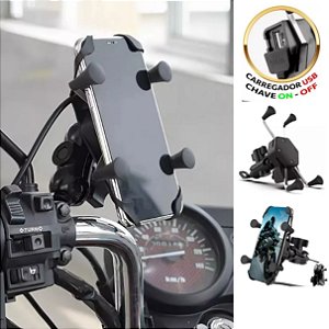 Suporte Para Celular Modelo X Aranha Com Carregador 2.1A Moto Multifuncional Motocicleta