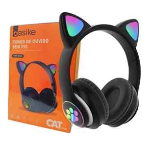 Fone de Ouvido Orelha de Gatinho Gata Bluetooth Sem Fio Infantil Menina Música Led Colorido