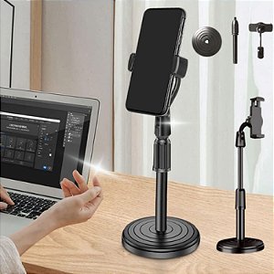 Suporte Tripé Portátil 360º Para Celular de Mesa Selfie Base Pedestal Ajustável Regulagem de Altura