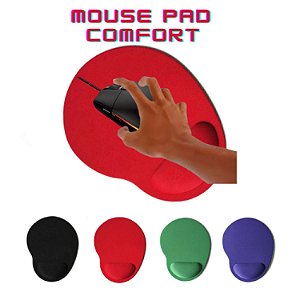 Mouse Pad Ergonômico Confort Com Apoio de Punho Silicone em Gel Antiderrapante Colorido