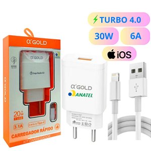 Kit Fonte + Cabo 30W 6A Carregador Turbo 4.0 30w iPhone 8/x/11/12/13/14 Ios Usb Lightning