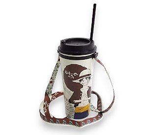 Copo com Canudo e Cordão Luffy Bússola: One Piece 1litro