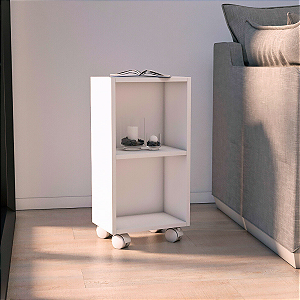 Mesa de Cabeceira Branca de Madeira com Rodas 60cm