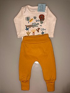 Conjunto body manga longa crocodilo e mijão