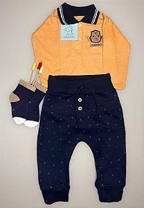Conjunto body manga longa polo e mijão
