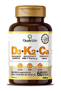 Vitaminas D3 K2 E Cálcio 60 Capsulas - QualyLife