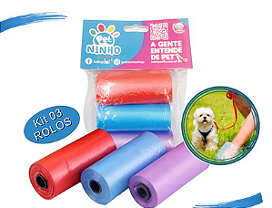 Kit 03 Rolinhos De Saquinhos/refil De Lixo Para Coco Pet Gato Cachorro