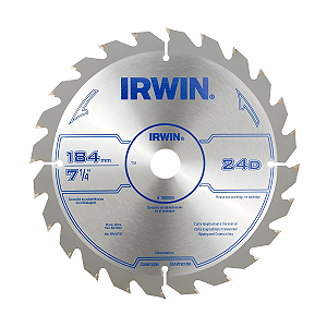 Lâmina Serra Circular Irwin 184mm 24 Dentes p/ Madeira com Anel Redutor