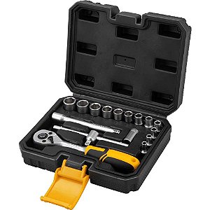 (3029014016) - Jogo de soquetes sextavados com encaixe de 1/4", 4 mm a 13 mm, com catraca, 16 peças, VONDER