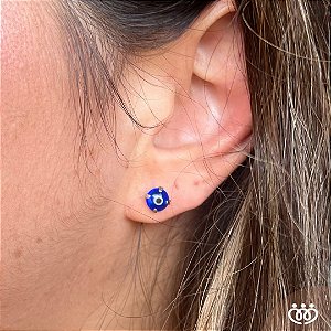 BRINCO PRATA 925 OLHO GREGO AZUL ESCURO REINA 8 mm