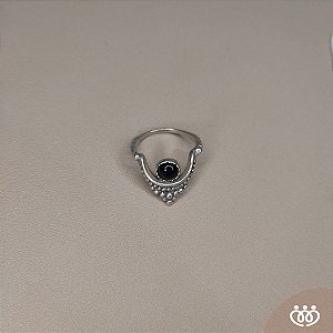 ANEL PRATA 925 COROA E PEDRA PRETA BOHO