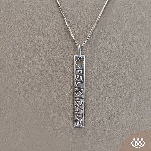 COLAR DE PRATA 925 PLACA FELICIDADE
