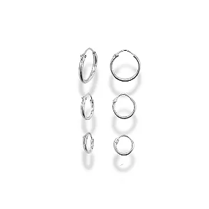 TRIO PRATA 925 BRINCOS ARGOLA FIO REDONDO 13/11/9MM