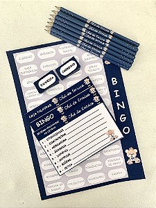 12 Kits Brincadeiras para Chá de Bebê/Revelação com lápis personalizados.