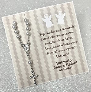 Lembrança para Batizado, Eucaristia, Comunhão. Cartão com Mini Terço 12 unidades