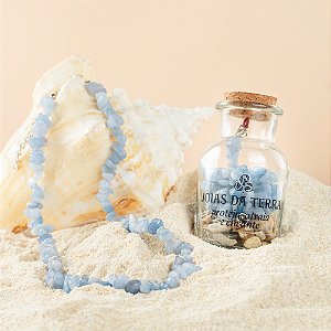 Colar Choker Água Marinha Com Extensor de Tamanho (Clareza Mental e Tranquilidade)