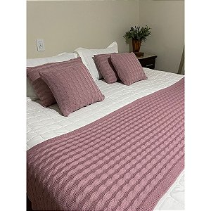Kit Peseira Trança Decorativa Tricot Cama Casal + 2 Capas 45x45