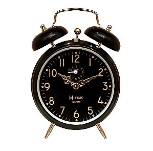 Relógio Despertador Preto e Dourado Cordas Herweg Original