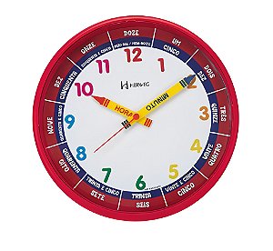 Relógio Parede Herweg Educativo e Infantil | Vermelho com 25 cm 6690
