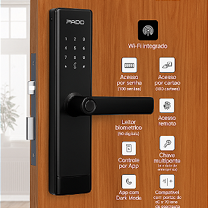 Fechadura Eletrônica Pado Fde-250 App, Senha e Cartão