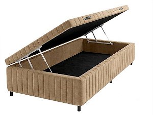 Base Box App com Baú Lateral - Solteiro Americano - 0,96 x 2,03m - Altura 43cm - Linho Picolo Bg