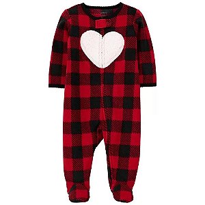 Macacão Carters vermelho Xadrez coração fleece