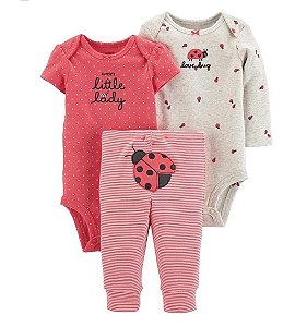Trio Carter's Joaninha, calça vermelha com bumbum de joaninha e 2 bodys
