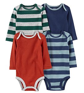 Kit body manga longa Carter's, cor lisa e listrado