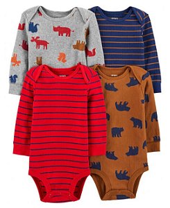 Kit body manga longa, animais listrado