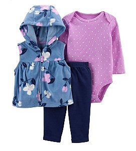 Trio Carter's, colete floral em fleece