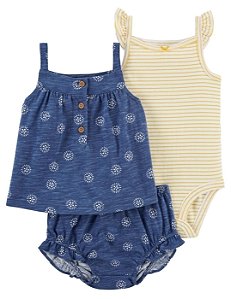Trio Carter's de alcinha azul e amarelo