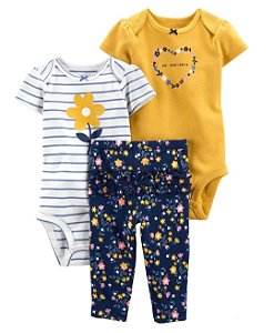 Trio Carter's floral, azul e amarelo