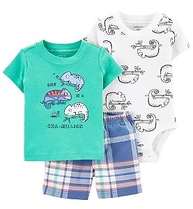 Trio Carter's camaleão,  short de tecido