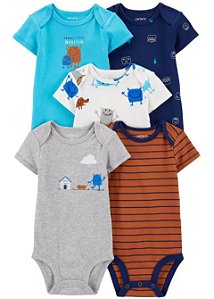Kit body Carter's Monstrinhos, azul e branco nova coleção
