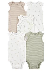 Kit body regata Carter's verde e branco com bichinhos, nova coleção