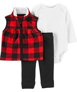 Trio de inverno Carters xadrez vermelho, colete em fleece vermelho